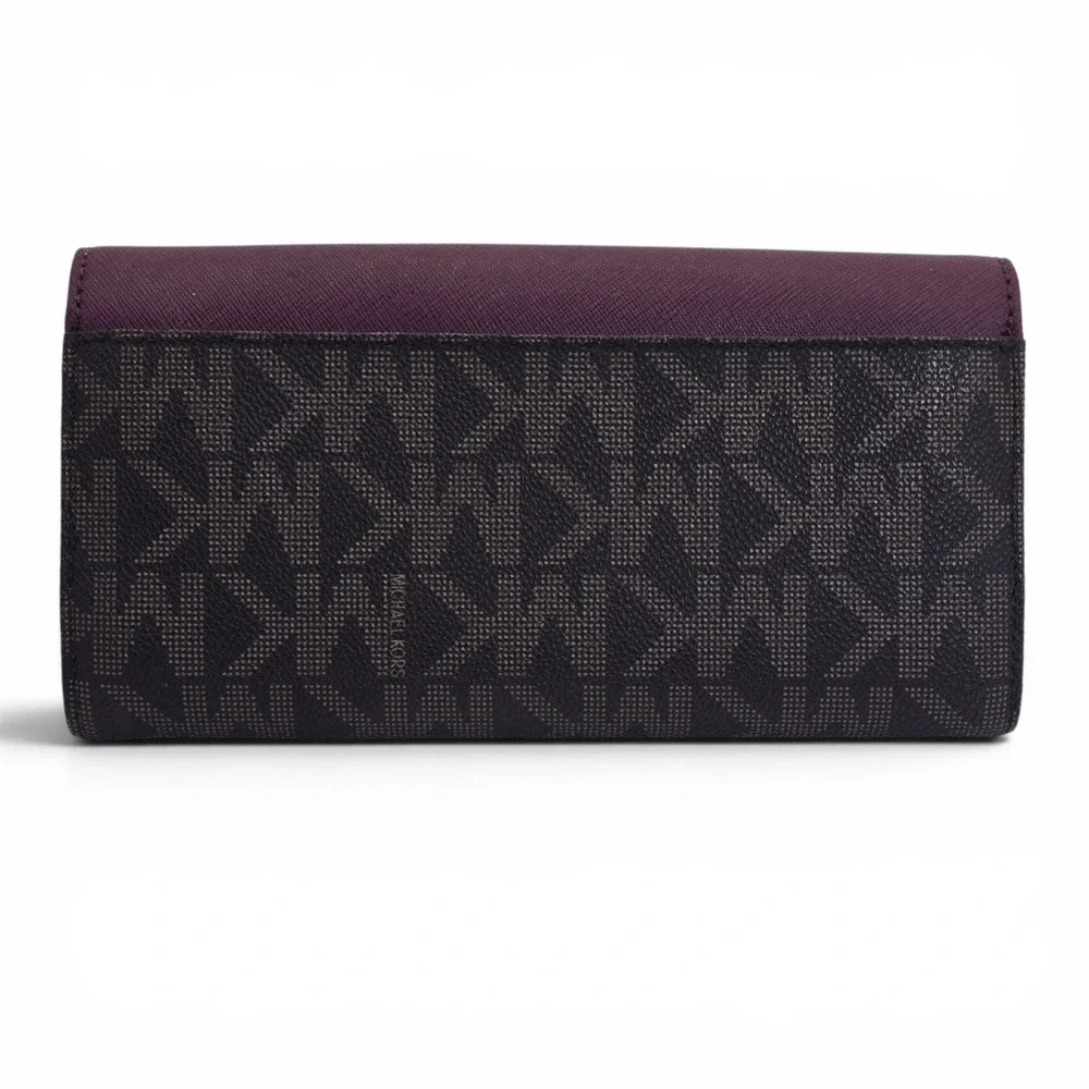 Michael Kors Bridgette Flap Wallet Brown MK‎ Logo Burgandy Eggplant Leather Lock